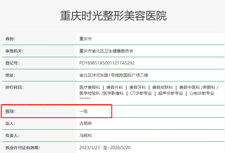 重庆时光整形美容医院资质