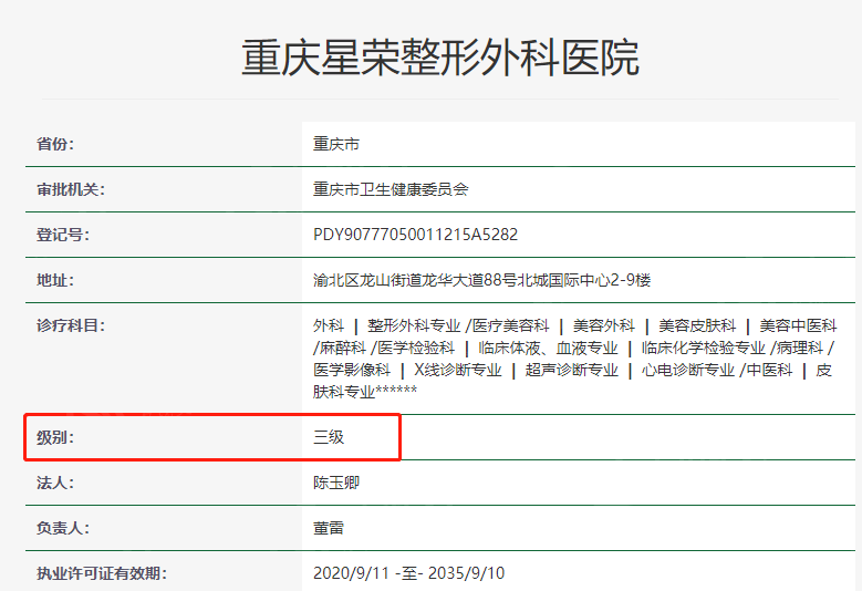 重庆星荣整形外科医院资质