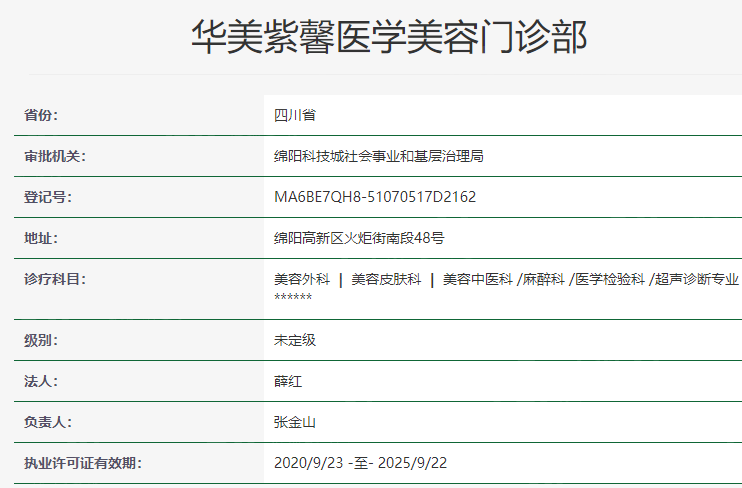 四川华美紫馨美容医院资质