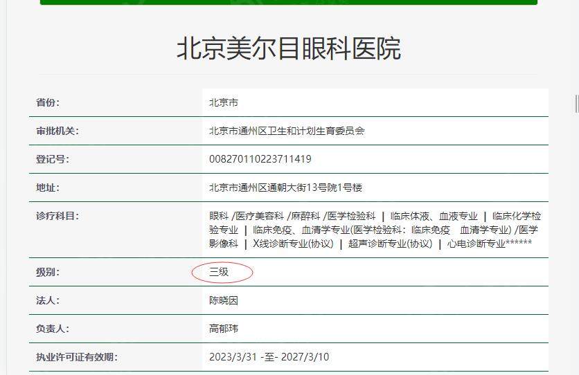 北京美尔目眼科医院资质