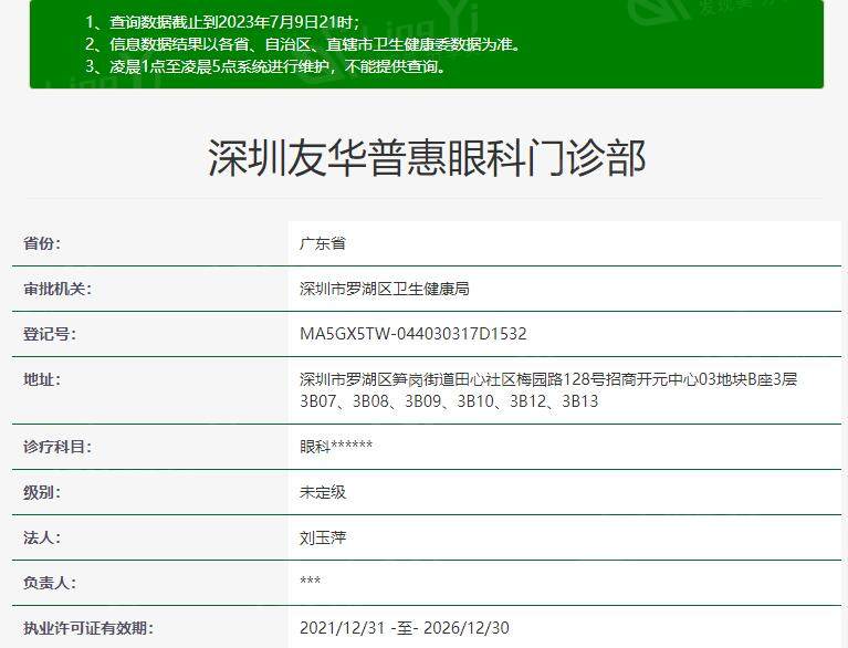 深圳友华普惠眼科资质