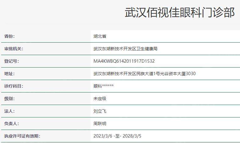 武汉佰视佳眼科卫健委资料