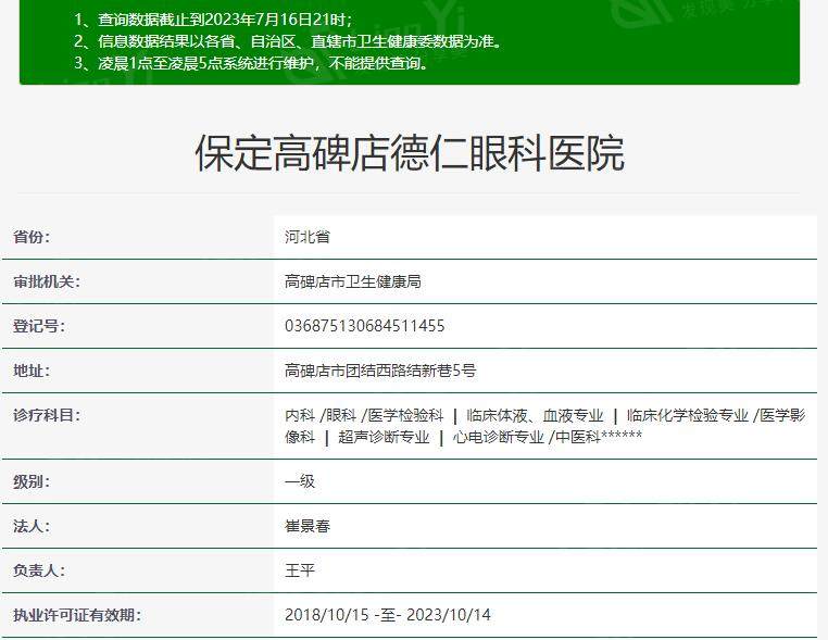 保定高碑店德仁眼科资质