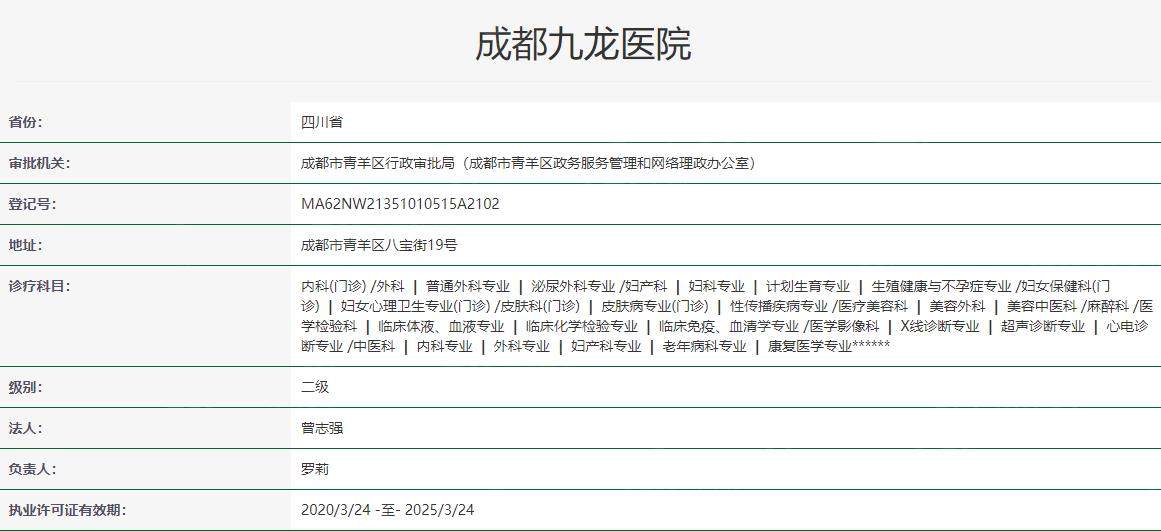 成都九龙医院私密科卫健委资料