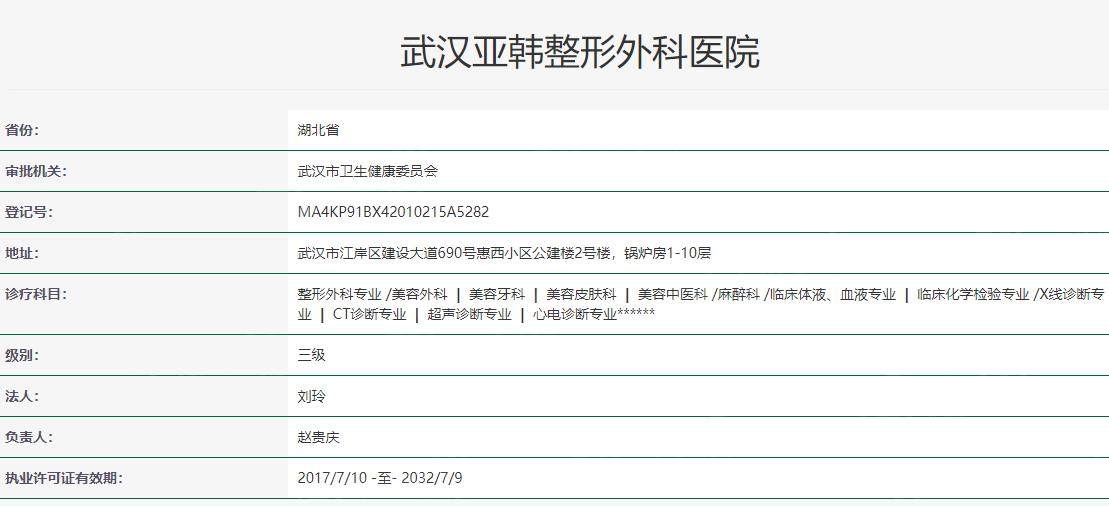 武汉亚韩整形外科医院卫健委资料