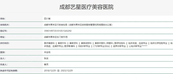 成都艺星医疗美容医院卫健委资料