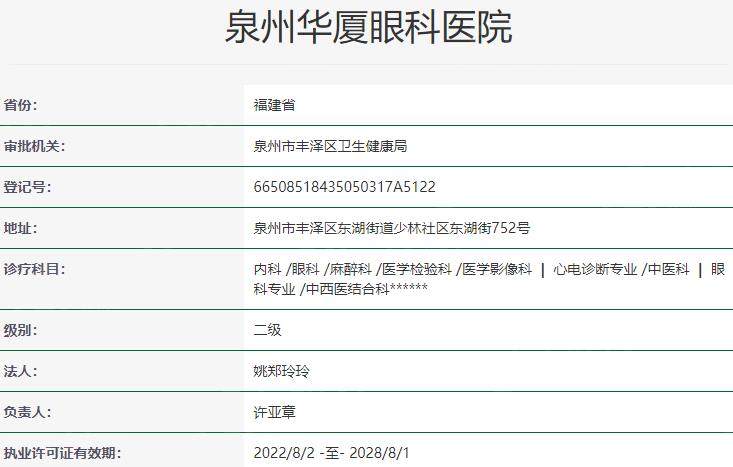 泉州华厦眼科医院资质