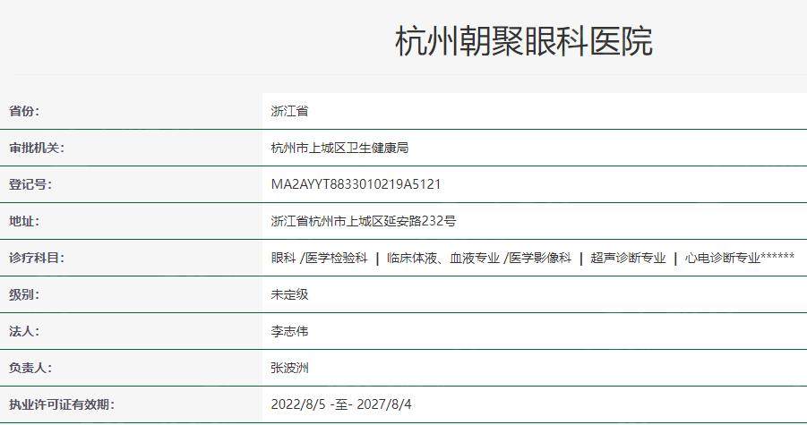 杭州朝聚眼科医院卫健委资料