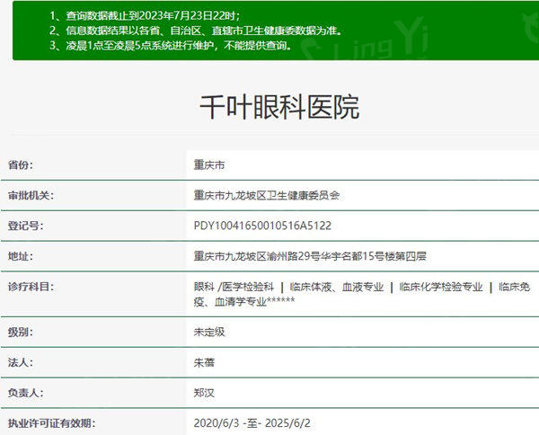 重庆千叶眼科医院资质正规