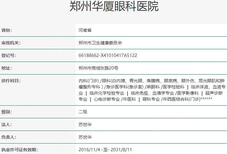 郑州华厦眼科医院资质