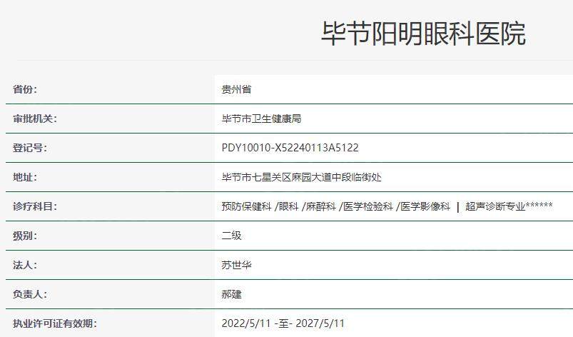 毕节阳明眼科医院卫健委