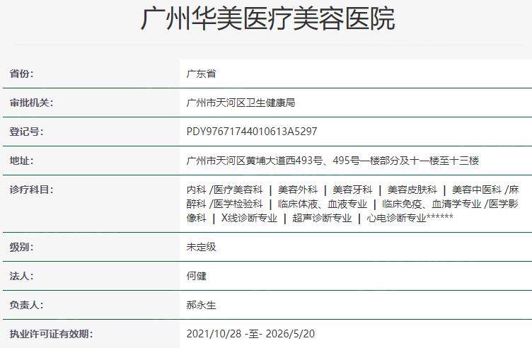广州华美医疗美容医院资质