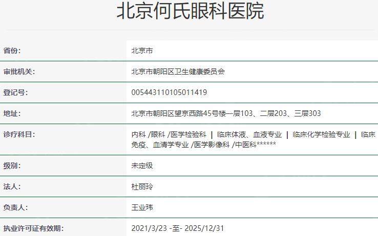北京何氏眼科医院资质