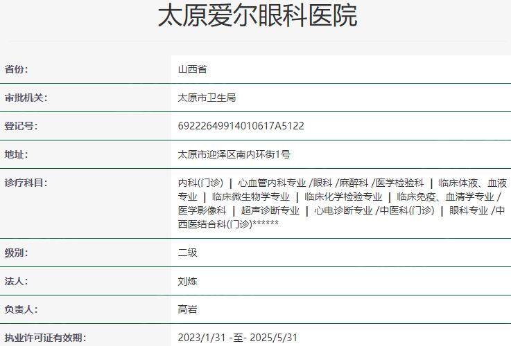 太原爱尔眼科医院资质
