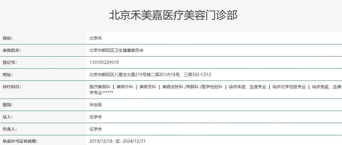 北京禾美嘉医疗美容卫健委资料