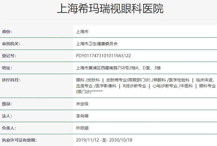 上海希玛瑞视眼科医院资质