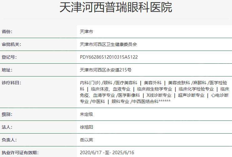 天津河西普瑞眼科医院资质