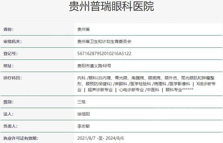 贵州普瑞眼科医院资质
