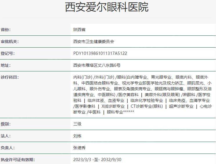 西安爱尔眼科医院资质