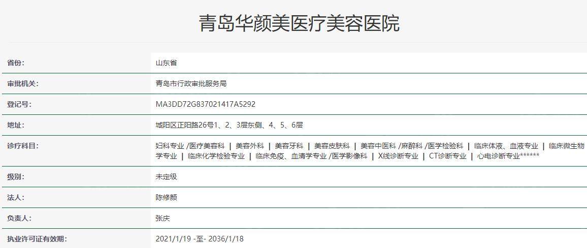 青岛华颜美医疗美容医院卫健委资料