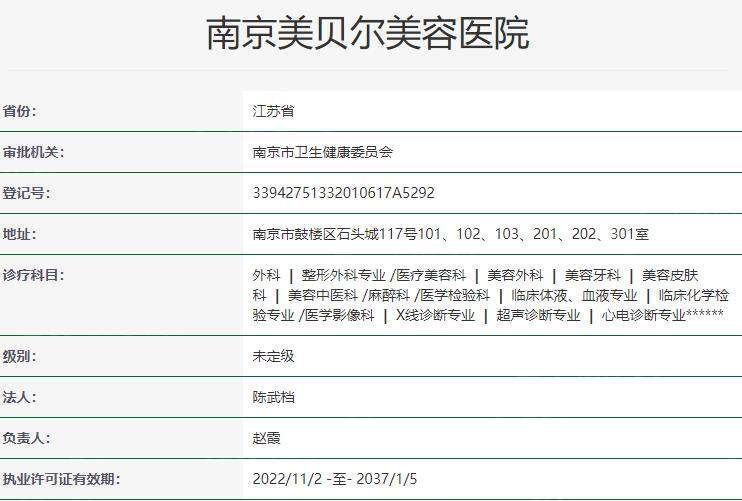 南京美贝尔美容医院资质