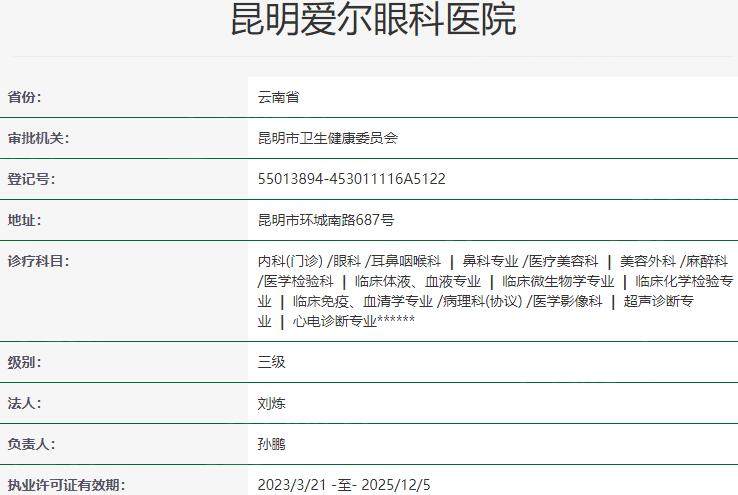昆明爱尔眼科医院资质