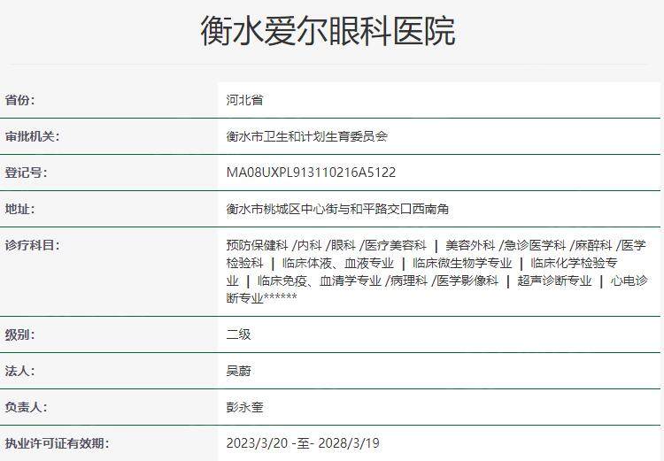 衡水爱尔眼科医院资质