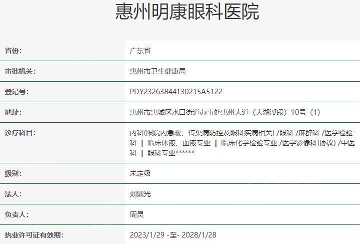 惠州明康眼科医院资质