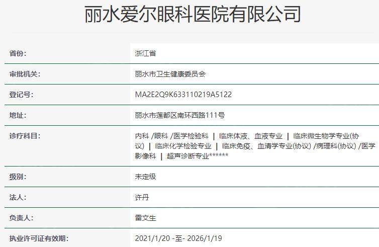 丽水爱尔眼科医院资质
