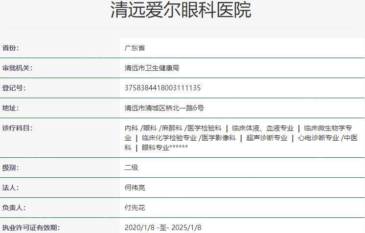 清远爱尔眼科医院资质