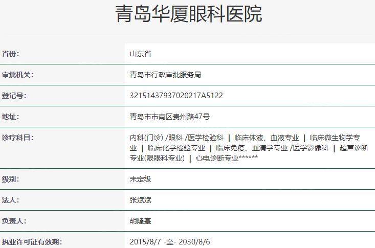 青岛华厦眼科医院资质