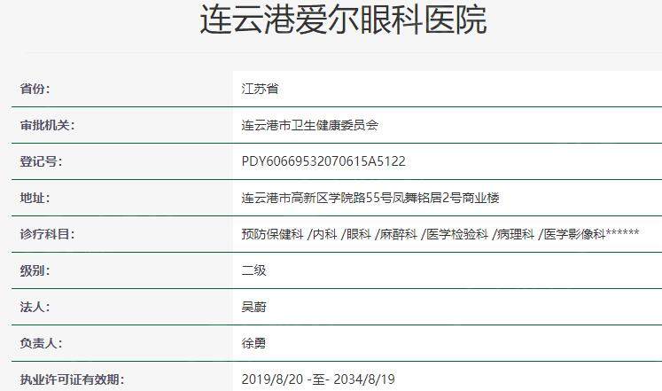 连云港爱尔眼科医院资质