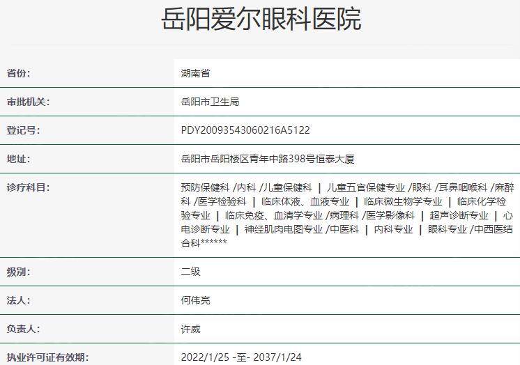 岳阳爱尔眼科医院资质