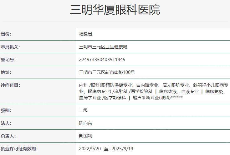 三明华厦眼科医院资质