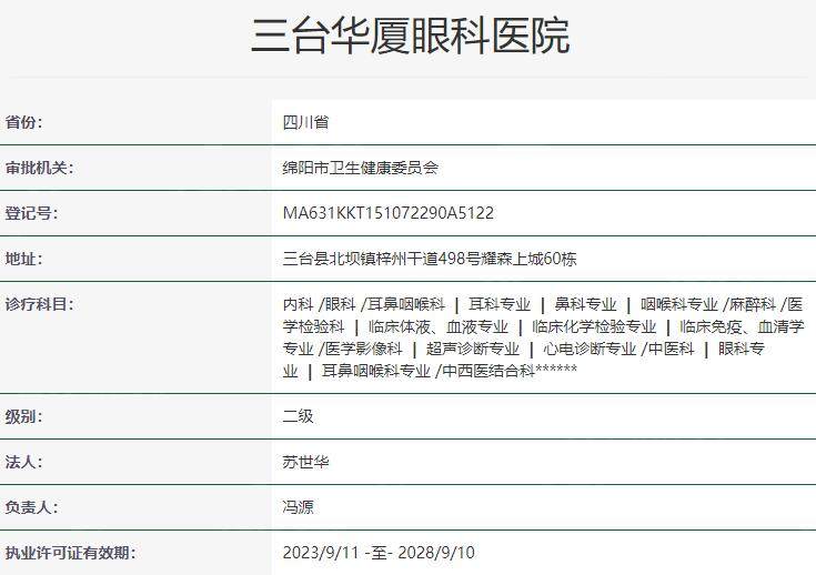 绵阳三台华厦眼科医院资质