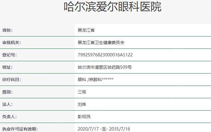 哈尔滨爱尔眼科医院资质