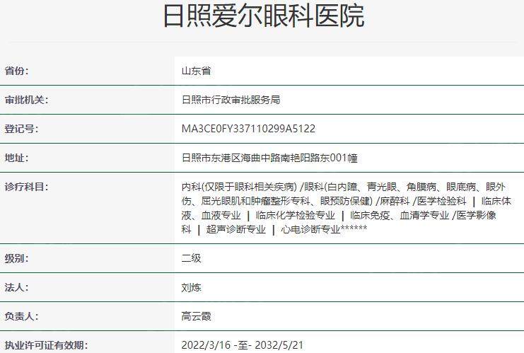 日照爱尔眼科医院资质