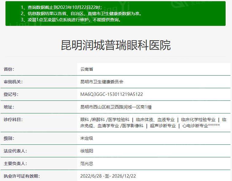 昆明润城普瑞眼科医院资质