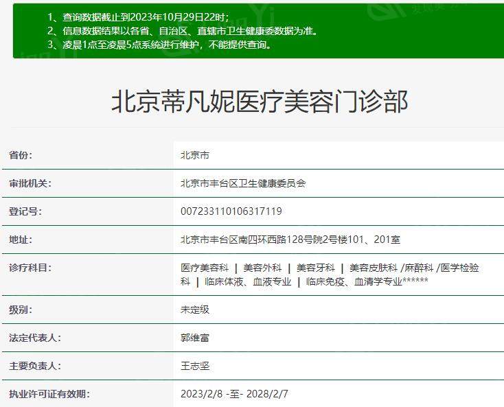 北京蒂凡妮医疗美容资质