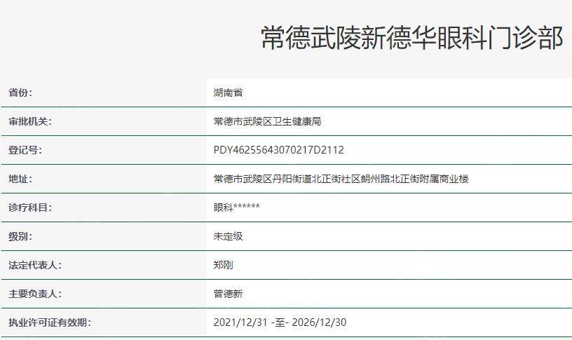 常德新德华眼科卫健委资料