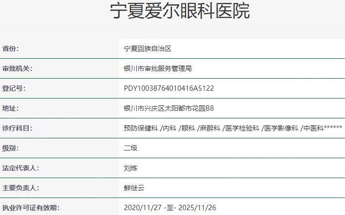 宁夏爱尔眼科医院资质