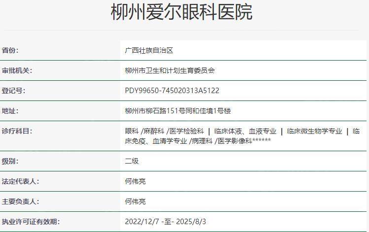 柳州爱尔眼科医院资质