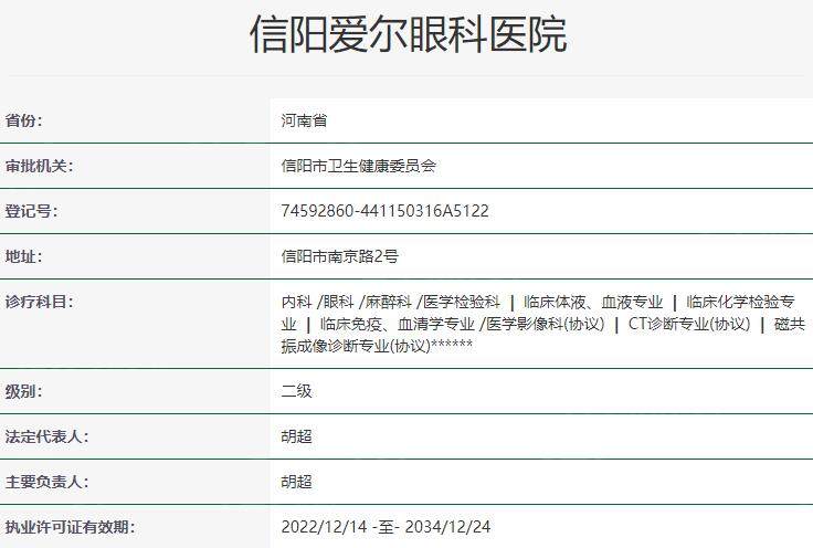 信阳爱尔眼科医院资质