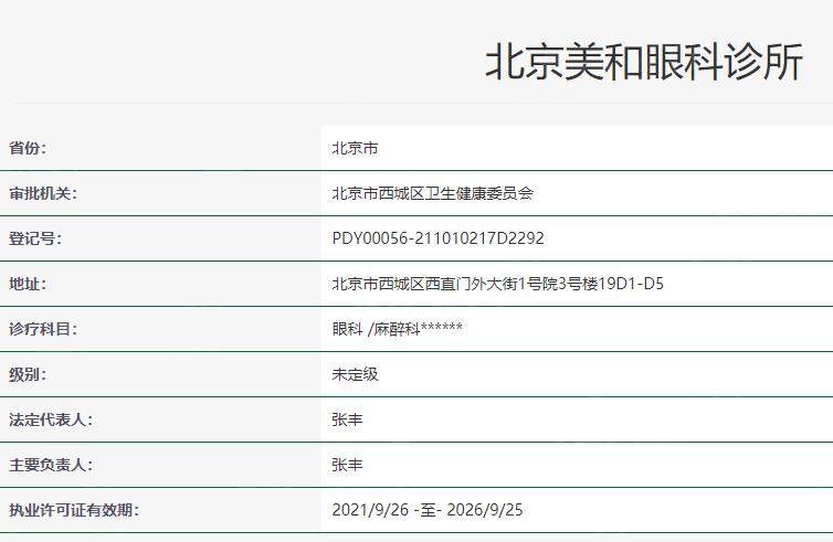 北京美和眼科诊所卫健委资料