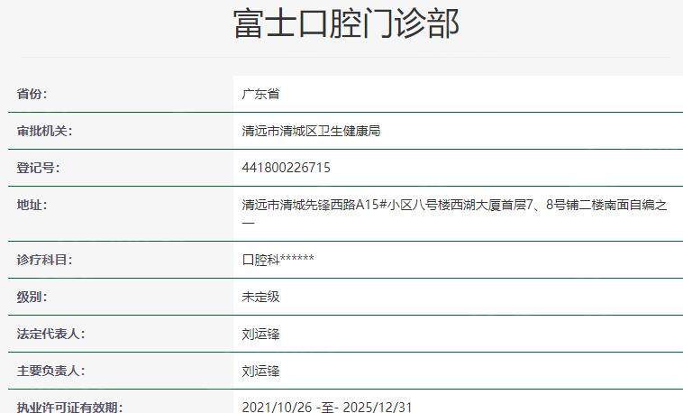 清远富士口腔门诊部资质