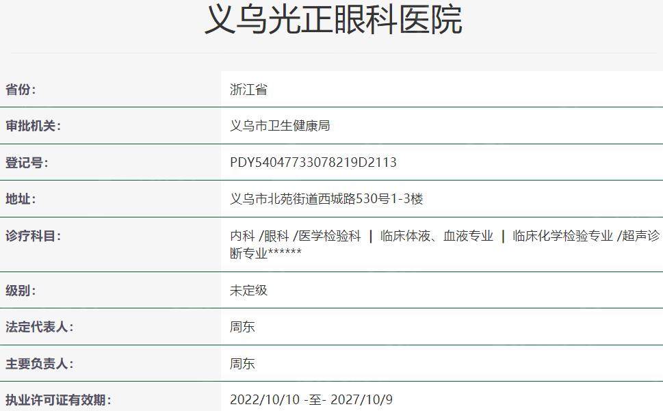 义乌光正眼科医院资质