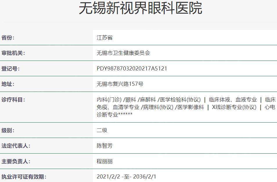 无锡新视界眼科医院资质