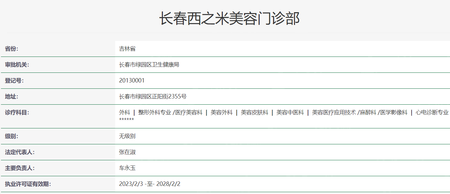 长春西之米美容门诊部卫健委资料