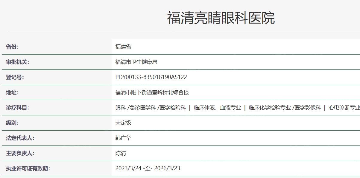 福建福清亮睛眼科医院手术价格