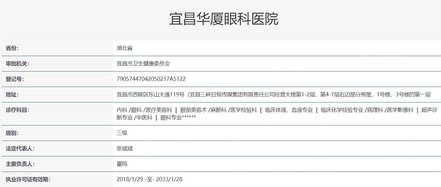 宜昌华厦眼科医院卫健委资质